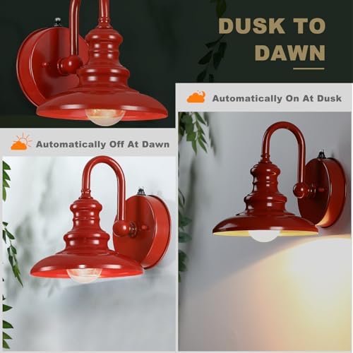 LONEDRUID Dusk to Dawn Sensor Outdoor Gooseneck Barn Light Fixture Red