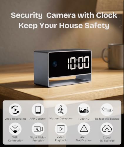 1080p HD WiFi Wireless Indoor Security Cam with Night Vision, Indoor Camera with Clock with App Control, Nanny Cam with AI Motion Detection, Loop Recording, Local & Cloud Storage for Home, Easy to Use