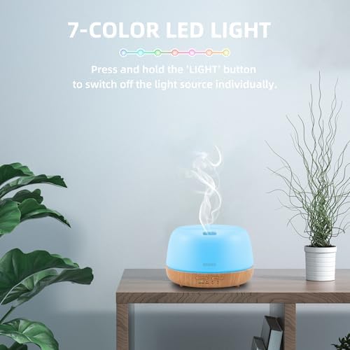 SEEDSEEL 300ML Essential Oil Diffuser with 7-Color LED Lights and Remote Control, Modern Minimalist Design, High-Efficiency Ultrasonic Mist Aromatherapy Diffuser for Home