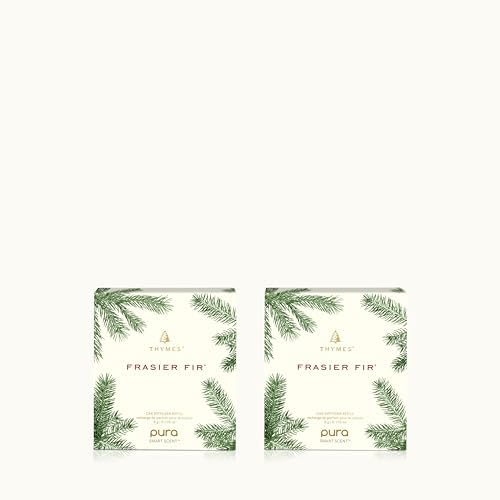 Thymes Pura Car Diffuser Refills – 2 Pack of Vehicle Air Fresheners – Air Freshener Car Accessories for Women & Men – Notes of Siberian Fir, Cedarwood & Sandalwood (Frasier Fir, Pack of 2)