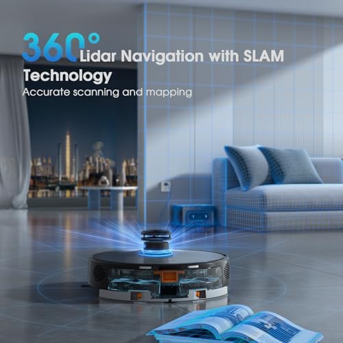 Robot Vacuum and Mop Combo, Self-Emptying Robotic Vacuums Cleaner Smart Mapping, 2-3 Months Hands-Free Base Strong Suction & LiDAR Navigation, 220 Mins Long Runtime for Pet Hair, Hard Floor, Carpet