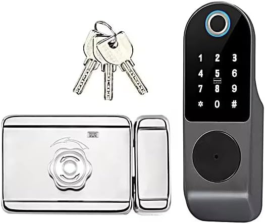 Generic Courtyard iron door lock home electronics fingerprint door lock smart door rim lock, Black