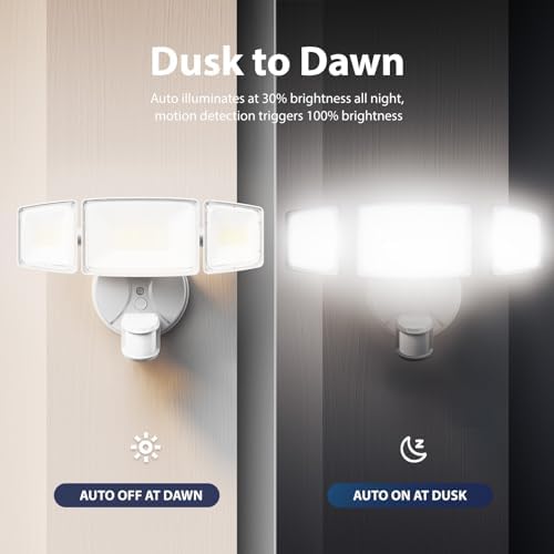 Onforu 2 Pack 100W 11000LM LED Motion Sensor Outdoor Lights, Dusk to Dawn Flood Lights Outdoor Motion Sensor, Hardwired Security Lights Floodlights Outside 6500K Daylight IP65 Waterproof (White)