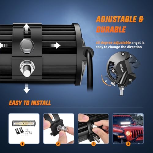 Nilight 12Inch Off-Road LED Light Bar White Amber 3 Lighting Modes