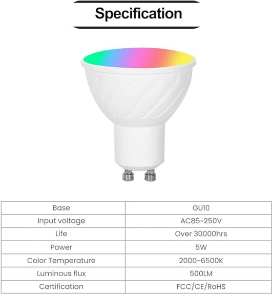 GU10 WiFi Smart Dimmable RGBCW LED Light Bulbs Works with Apple Homekit Siri Voice Control Compatible with Alexa Google Assistant