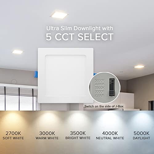 Maxxima 6" Ultra-Thin Recessed LED Square Downlight 1000 Lumens, 5 CCT
