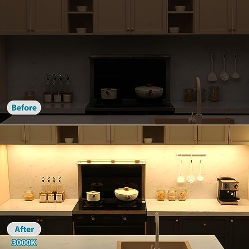 Litever Under Cabinet Lighting Plug in. 3 Light Bar Kit. Warm White 3000K.