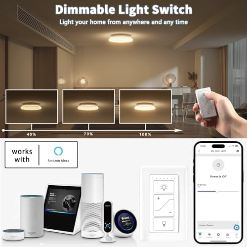 Wireless Light Switch, Remote Light Switch Compatible with Alexa, Smart Wireless Dimmer Switch and Receiver, Wall Lighting Fixture for Ceiling Lights, Fans, Lamps