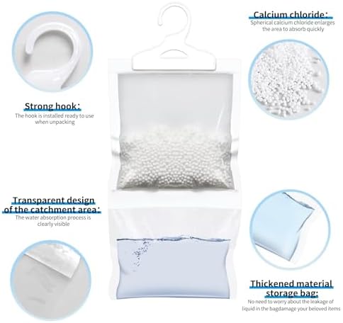 ZSZMFH 12 Pack Moisture Absorber Hanging Bags, Fragrance Free Humidity Packs, Hanging Closet Dehumidifier Bags-220g/pack