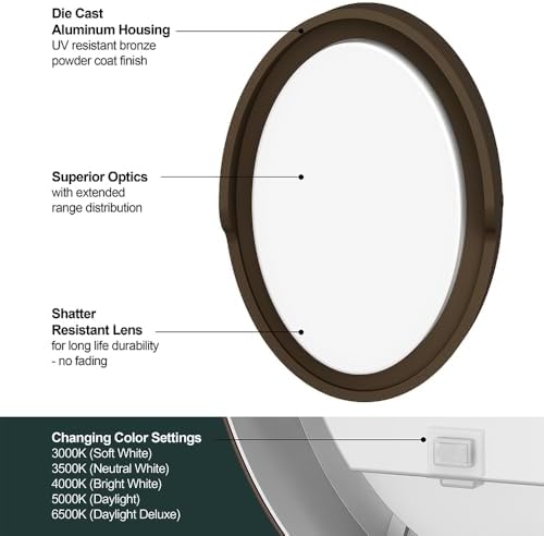 Feit Electric LED Outdoor Wall Light, 1200 Lumens Dusk-to-Dawn Porch Light with 5CCT Selectable Color (3000K–6500K), Bronze Exterior Wall Mount Fixture, Wet Rated LED Sconce S10OWM/5CCT/DD/BZ