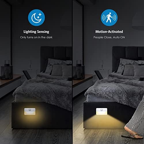 AMIR 12 Pack Motion Sensor Stair Lights for Indoor, Battery-Operated LED Night Light, 40 Lumen 3000K, Cordless Closet Light, Tap Light, Safe Lights for Stairs, Hallway, Bathroom, Cabinet, Kitchen