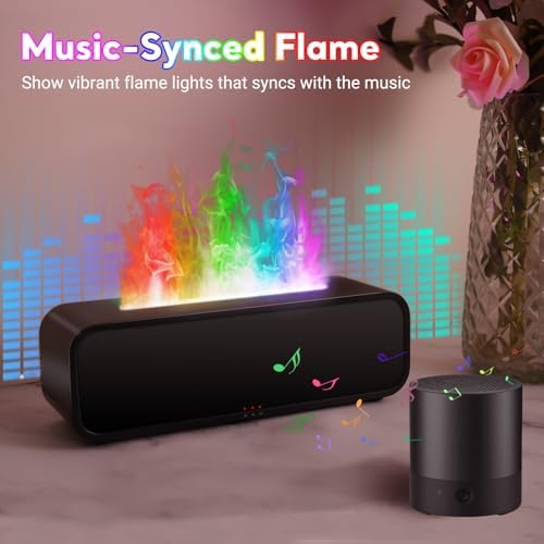Essential Oil Diffuser, Flame Oil Diffuser - Aromatherapy Humidifier, Sound Activated Music Sync Infrared Remote Control - Perfect for Bedroom Home Office (250ml Rainbow Flame, Black)