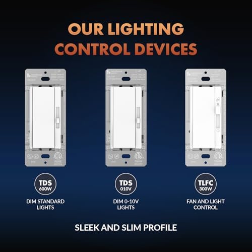 Newhouse Electric White 3-Way/Single Pole 0-10V Dimmer Switch for LED Drivers or Fluorescent Ballasts TDS-010V, Modern Wall Light Dimmer Switch for Contemporary Interior Design
