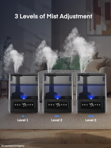 FOHERE 5L Quiet Humidifier for Bedroom Large Room, Cool Mist Ultrasonic Humidifier with Smart Humidity Sensor and Aroma Box, 48H Long-Lasting, 3 Speeds, Baby Safe for Home Office Plant, White