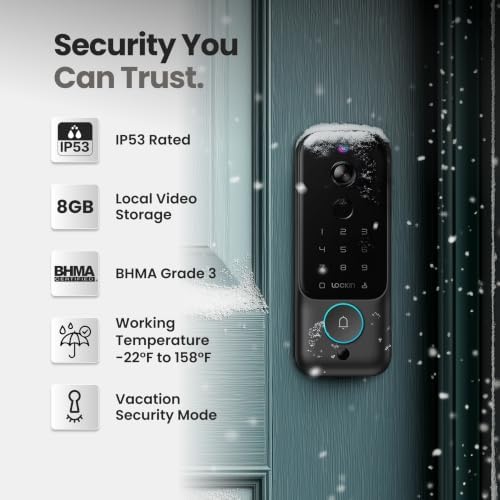 Lockin Veno Plus - All-in-One Smart Lock - Palm Vein & Fingerprint Keyless Entry - 2K 180° Ultra-Wide Camera, Night Vision, Built-in WiFi & 8GB Storage - No Monthly Fee - Dual Batteries