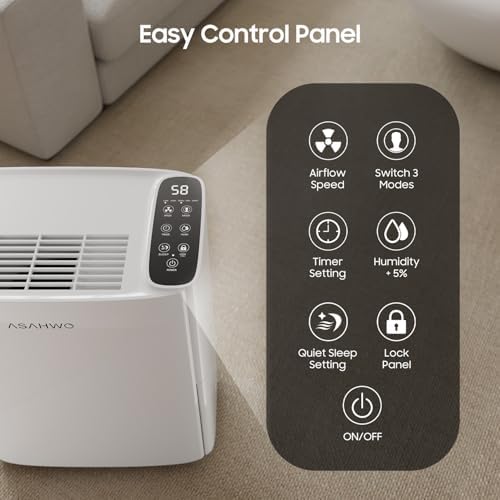 ASAHWo 2500 Sq.Ft Dehumidifier for Basement with Drain Hose MAX 34 Pints, Dehumidifiers for Home, Bathroom, Bedroom, 4 Pre-Set Modes, Intelligent Humidity Control, Dry Clothes Quiet Operation