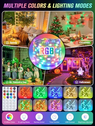 JMEXSUSS Smart RGB Fairy Lights, 33FT 100 LED Color Changing String Lights