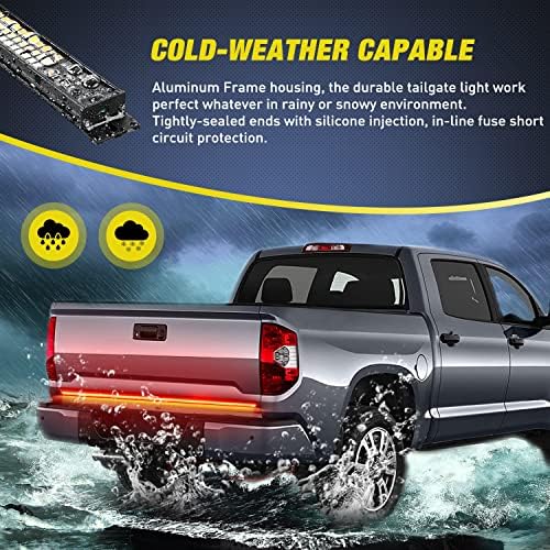 Nilight Truck Tailgate Light Strip 60" Aluminum Frame Triple Row 1200 LED Strip with Red Running Brake Lights White Reverse Light Amber Sequential Turn Signals Strobe Lights,2 Years Warranty