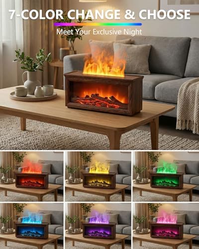 Essential Oil Diffuser, 7-Color Fireplace Flame Aromatherapy Humidifier