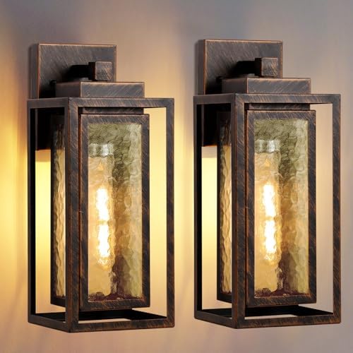 WIHTU Exterior Porch Light Fixture, Outdoor Wall Lantern, Gold-Swept Black