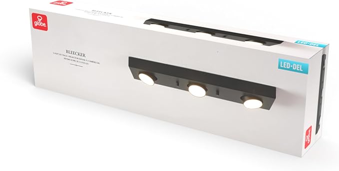Globe Electric 3-Light Matte Black LED Integrated Track Lighting | Ultra-Low Profile, Adjustable Heads, Dimmable, Modern Ceiling Light for Kitchen, Bathroom Vanity, Living Room, Model 59941