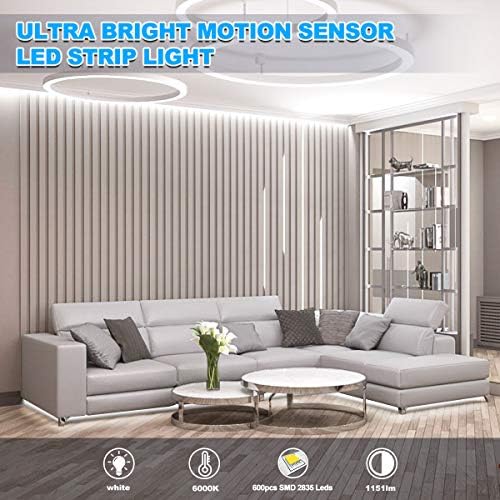 MY BEAUTY LIGHT Motion Activated LED Strip Lights, 32.8ft LED Light Strip with Day or Night 2 Lighting Modes,3 Timing Off Modes,Bright White 12v Plug-in LED Rope Lights for Bedroom,Kitchen,Stair,Room