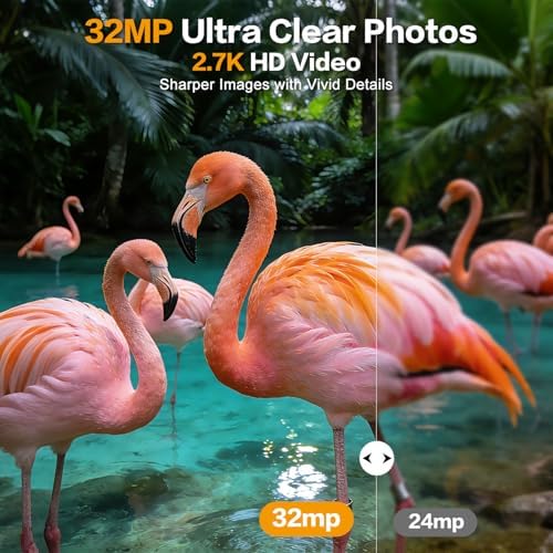 Trail Camera 32MP 2.7K, Mini Game Camera with Night Vision, Motion Activated 0.2s Trigger, 120° Wide Angle, Waterproof No Glow Infrared, Hunting Camera with 32GB Card, 2.0” HD Screen