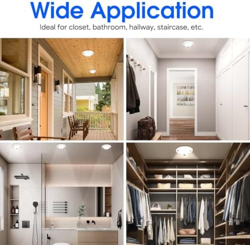 Energetic 4.7 Inch Motion Sensor Closet Ceiling Lights, LED Under Cabinet Lights Wired, Flush Mount Ceiling Lighting Fixtures for Bedroom, Kitchen, Hallway, Wet Location, 120V, 5000K, White, 2 Pack