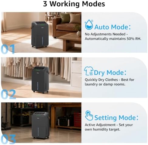 KNKA 2500 Ft² Max 34 Pints Dehumidifier for Basement with Drain Hose, Black