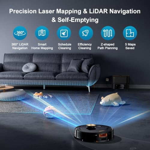 Robot Vacuum and Mop, 11500 Pa Suction, 3-in-1 Robotic Vacuum with Smart LiDAR Navigation, 90 Day Self-Emptying,160 Min Runtime,App/Alexa/Voice Control, Ideal for Pet Hair, Carpet & Hard Floor