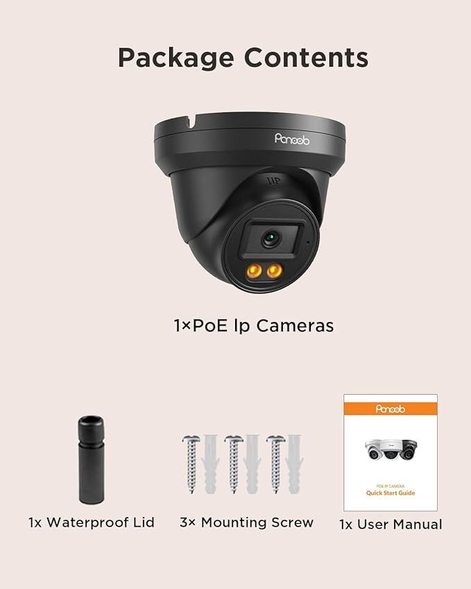 4MP PoE Camera with AI Person Detection & Color Night Vision, Outdoor Indoor Security Camera, 2.8mm Lens 110° View, Built-in Mic, 24/7 Recording, Weatherproof Dome, Black PD93BA3-4M
