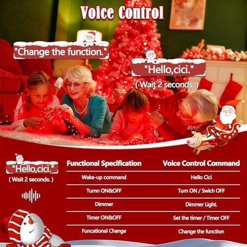 BHCLIGHT Voice Control 88 Ft 240 LED Smart String Lights with Remote, Red