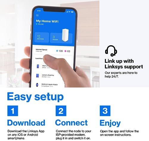 Linksys AX4200 Smart Mesh Wi-Fi 6 Router Whole Home WiFi Mesh System, Tri-Band AX Wireless Gigabit Mesh Router, Fast Speeds up to 4.2 Gbps, coverage up to 2,700 sq ft, up to 40 devices,1-Pack (MX4200)