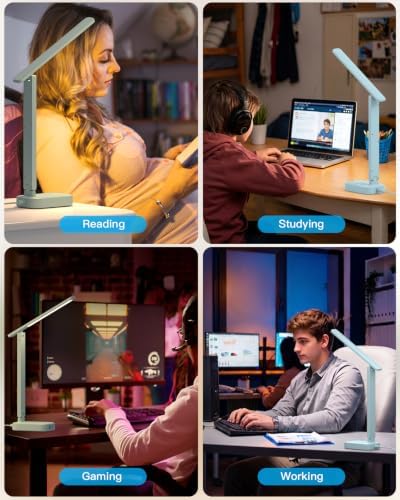 LED Desk Lamp, Power Strip with 4 USB 3 Outlets, Dorm Room Essentials, Blue