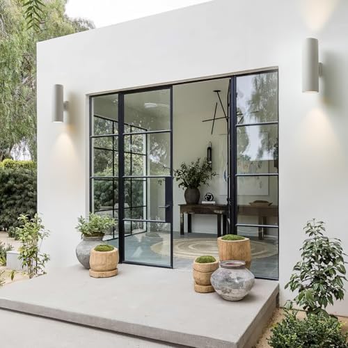 mirrea 18" Modern Outdoor Porch Light in 2 Lights, Matte White, 2 Pack