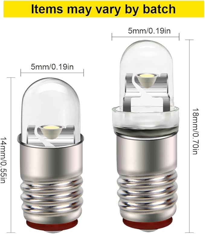 Ruiandsion E5 LED Bulb 12V White E5 E5.5 Screw Base LED Bulb Upgrade for Modle Train Lights(Pack of 10)