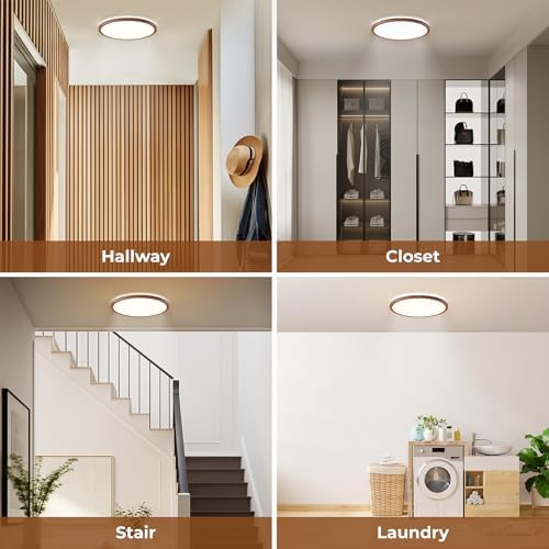 Matane Motion Sensor LED Ceiling Light with Remote, 12 Inch Wired Flush Mount Light 3000K 4000K 5000K, 2400LM Dimmable Motion Sensor Light Indoor for Closet Hallway Laundry Stairs Walnut