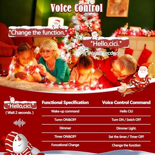 Voice Control 88 Ft 240 LED Smart String Lights with Remote, Red and White