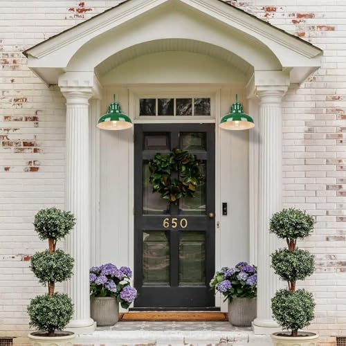 Outdoor Barn Light, Rustic Outdoor Wall Sconce, Farmhouse Exterior Wall Mount Light, Vintage Indoor Wall Lighting Fixture, Industrial Green Lantern Lamp for Porch, Garage, Patio, RZ007 GR+WH