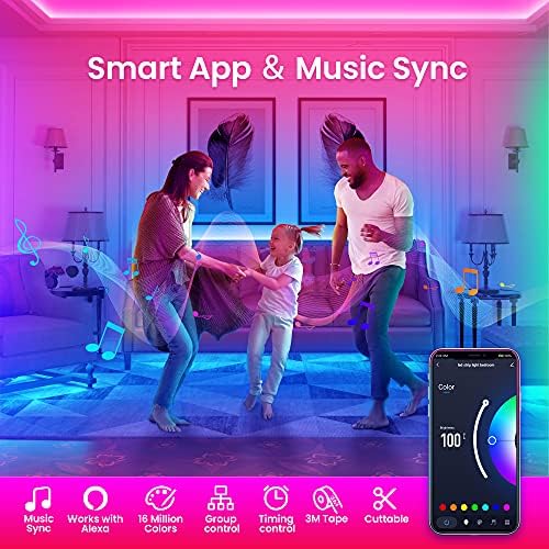 TJOY 50ft Smart Led Strip Lights for Bedroom, Alexa Led Light Strip,5050 RGB Color Changing Music Sync Led Lights Strip with App Remote,Multi-Color Wireless Led Lights for Bedroom (APP+Remote+Voice)
