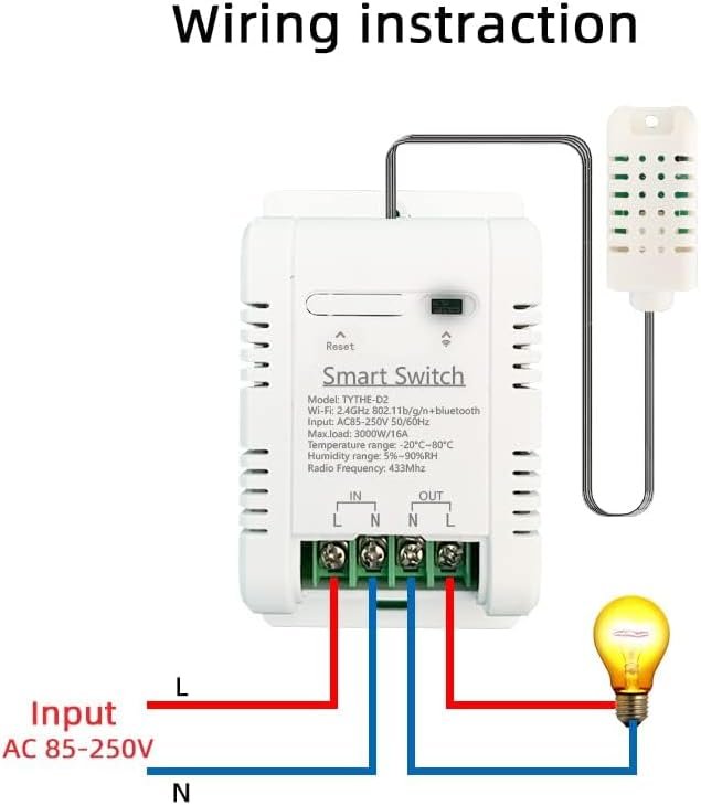 Tuya Smart WiFi 16A Temperature Humidity Switch Sensor Module with Energy Consumption Monitoring, APP Bluetooth Wireless Remote Control,Works with Alexa Google Home (Temperature Humidity)