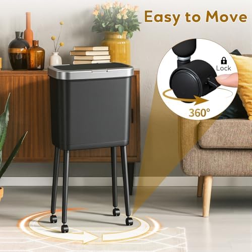 Procade Kitchen Garbage Can with Legs and Wheels,Narrow Rolling Trash Can
