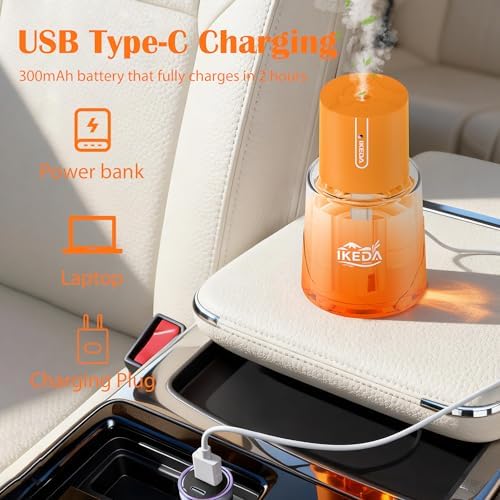Ikeda Fragrance Smart Car Air Freshener, 100ml Waterless Essential Oil Diffuser, Auto On Off Aromatherapy Car Diffuser with 3 Mist Modes, USB Rechargeable Car Accessories for Women Men Truck Vehicle