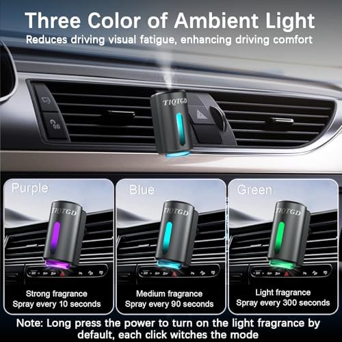 Smart Car Air Freshener, Car Air Freshener Diffuser with 3 Adjustable Modes, Rechargeable Aromatizante para Carro with 8pcs Essential Oil, Long-Lasting, Grey
