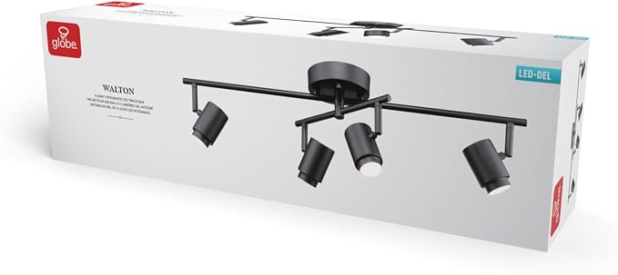Globe Electric Walton 4-Light 29W Integrated LED Track Lighting, Matte Black, Swivel Center Bar, 1800 Lumens, 3000 Kelvin Warm White, 90 CRI