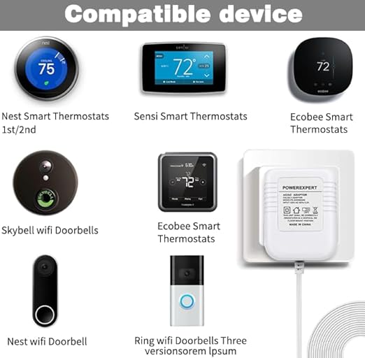 24V Transformer C Wire Adapter for Thermostat and All Versions of Ring Doorbell, Compatible with Nest 1st/2nd, Ecobee, Honeywell,Sensi, Sensi Smart WiFi Thermostat,Nest Hello Doorbell Supply