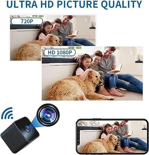 Mini Indoor Wireless WiFi Camera HD Small Home Security Cameras Body Small Outdoor Camara Micro Nanny Cam Pet Dog Babysitter House Security Cams Room Cams No Need Wifi Cam Compatible with Android
