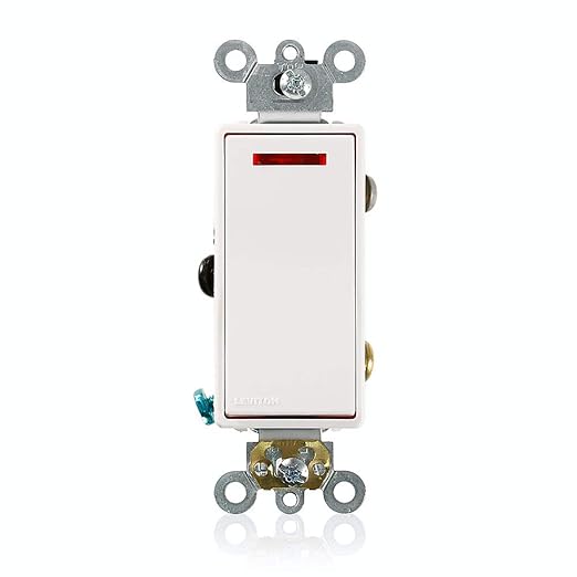 Leviton 20 Amp, 120 Volt, Decora Plus Rocker Pilot Light, Illuminated On, Req. Neutral Single-Pole AC Quiet Switch, Commercial Grade, Self Grounding, 5628-2W, White