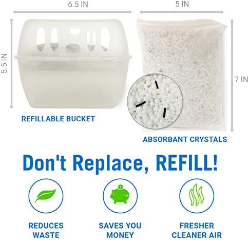 Refillable Moisture Absorber Bucket with Dehumidifier Refill Pack Moisture