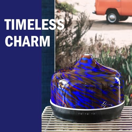 Porseme 500ml Glass Essential Oil Diffuser Aromatherapy Ultrasonic Cool Mist Humidifier 15-21 Running Hours Waterless Auto-Off Air Diffusers for Sleeping Yoga Working Spa(Cobalt Blue)